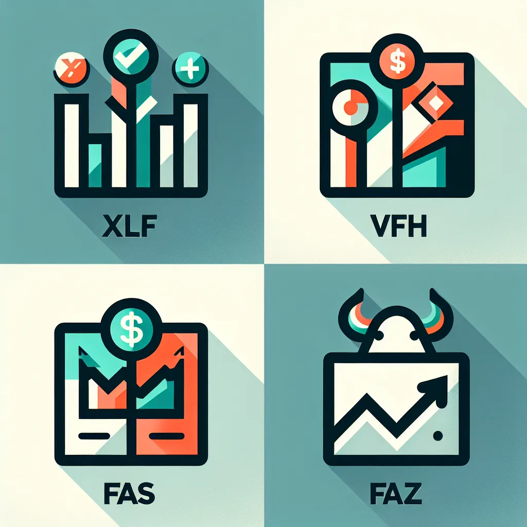 금융주 대표 ETF 4개(XLF, VFH, FAS, FAZ) 아이콘 이미지.