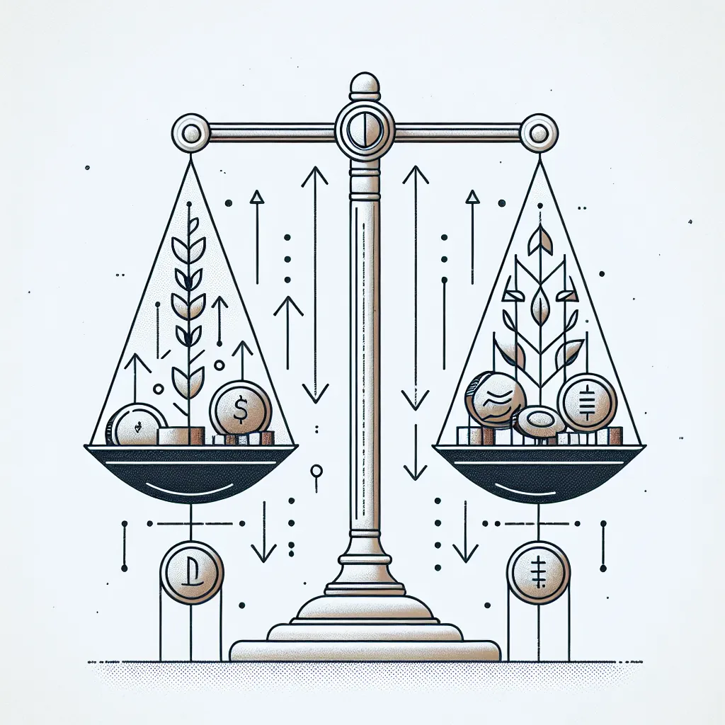 자산 성장과 안정성을 상징하는 균형 저울 일러스트.